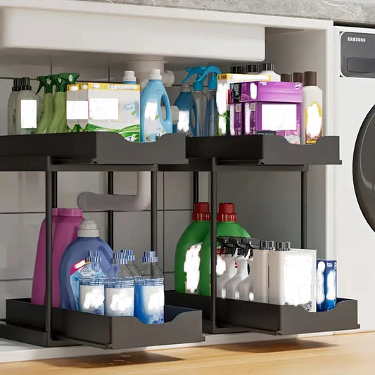 2-Tier Pull-Out Under Sink Storage Organizer Rack – Black